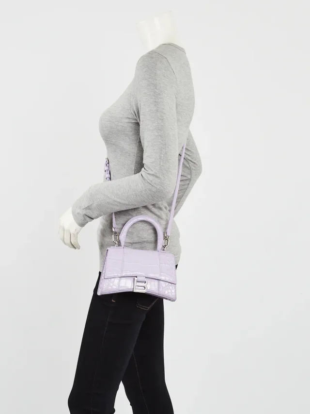 Balenciaga Lilac Croc Embossed Leather Hourglass XS Top Handle Bag in Purple Crocodile from Yoogis, photo 2 of 9
