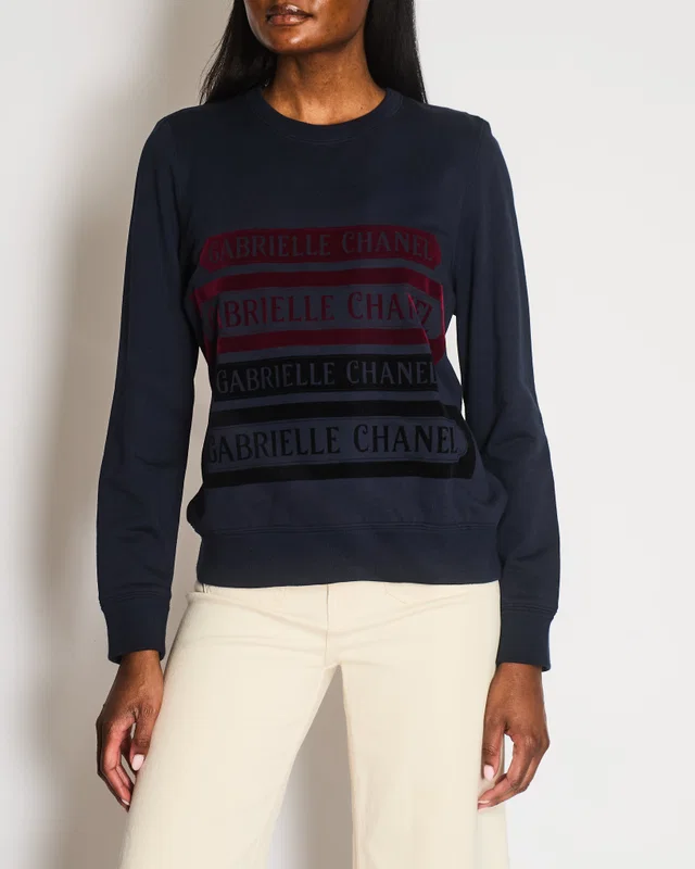 17A Navy Crewneck Jumper with Black and Burgundy Velours Gabrielle Chanel Prints and Silver… in Black from Sellier