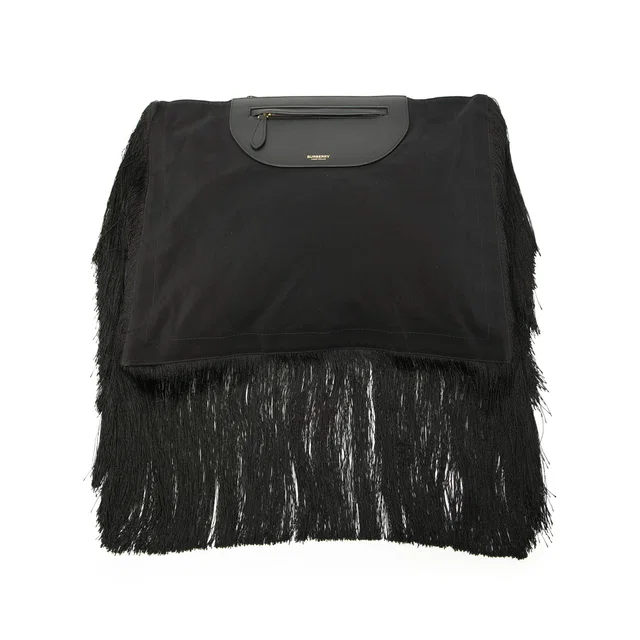 Black Burberry Canvas Olympia Fringe Clutch in Black Canvas from Designer Revival