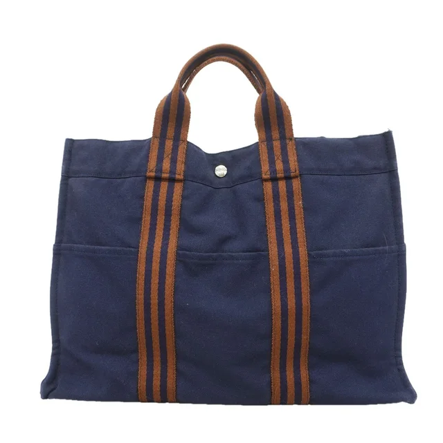 Hermès Tote Bag Fourre Tout MM Canvas Navy Silver in Navy Canvas from The Reluxe