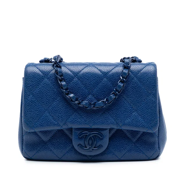 Blue Chanel Mini Square Quilted Caviar CC Incognito Single Flap Crossbody Bag in Blue Caviar leather from Designer Revival