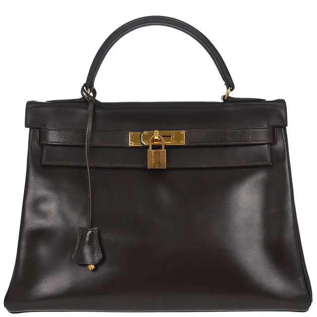 Hermès Chocolat Box Calf Kelly 32 Retourne Handbag in Box leather from AMORE Vintage Tokyo