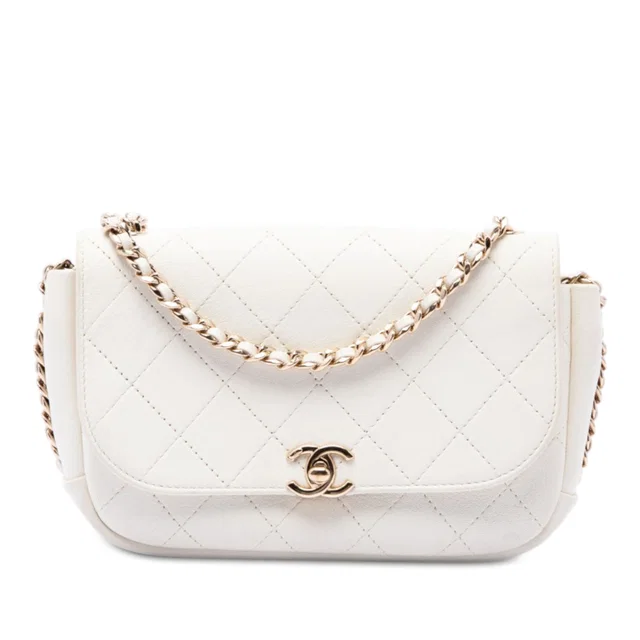 White Chanel CC Quilted Goatskin Casual Trip Flap Crossbody Bag in White Goatskin from Designer Revival