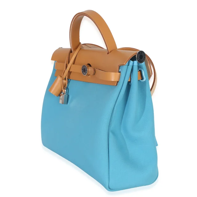 Hermès Bleu Azteque Toile Vache Hunter Herbag Zip 31 PM PHW in Blue Canvas from myGemma, photo 2 of 2