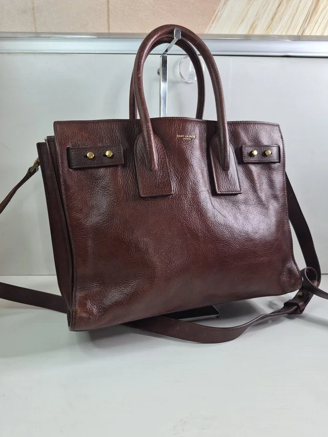 Saint Laurent Dark Brown Leather Briefcase Tote in brown|red Leather from Poshmark
