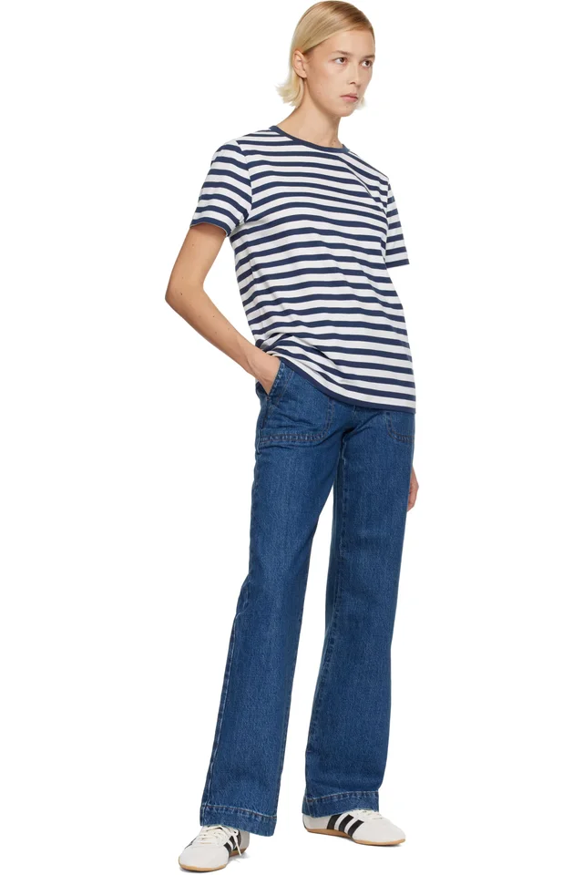 White & Navy Standard 'A.P.C. Brodé' T-shirt, photo 4 of 4 from SSENSE