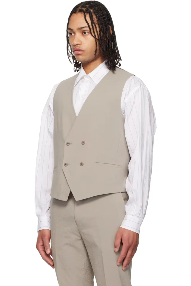 Hugo Taupe Three-Piece Extra-Slim-Fit Stretch-Cotton Seersucker Suit, photo 5 of 6 from SSENSE