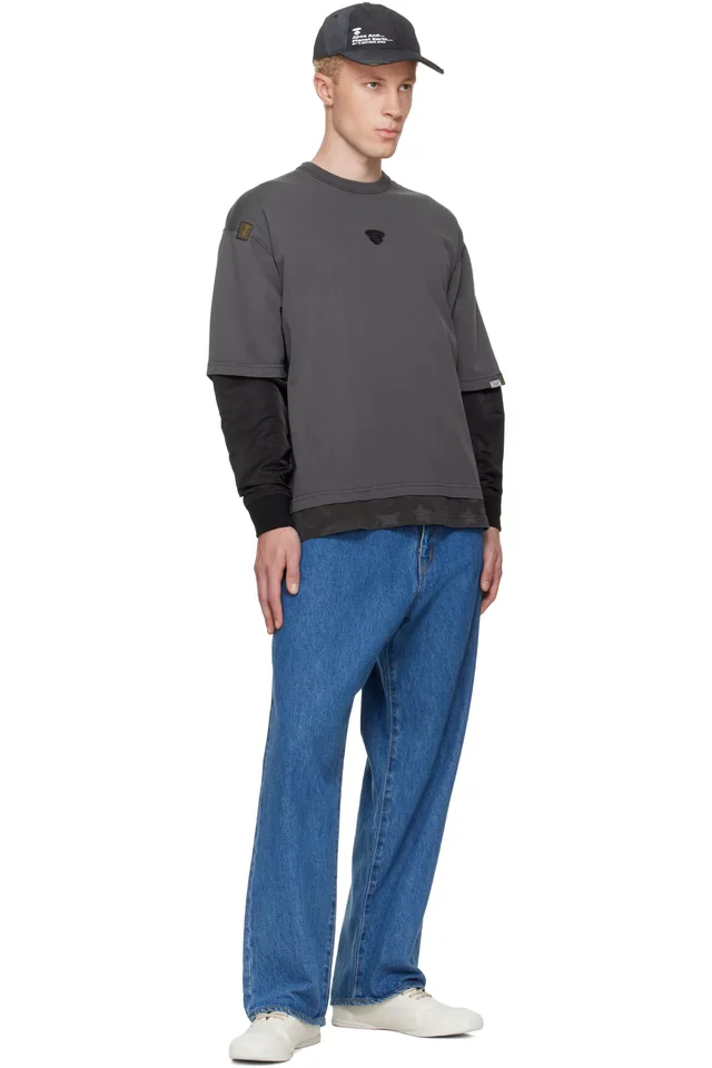 AAPE by A Bathing Ape Gray Moonface Logo Long Sleeve T-shirt, photo 4 of 4 from SSENSE