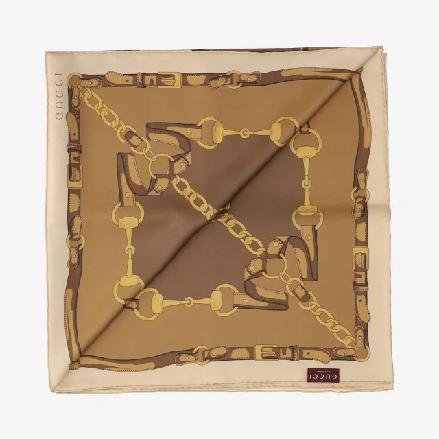 Gucci Silk Twill Printed Scarf — Brown Scarfs in Brown Silk from HEWI, photo 3 of 3