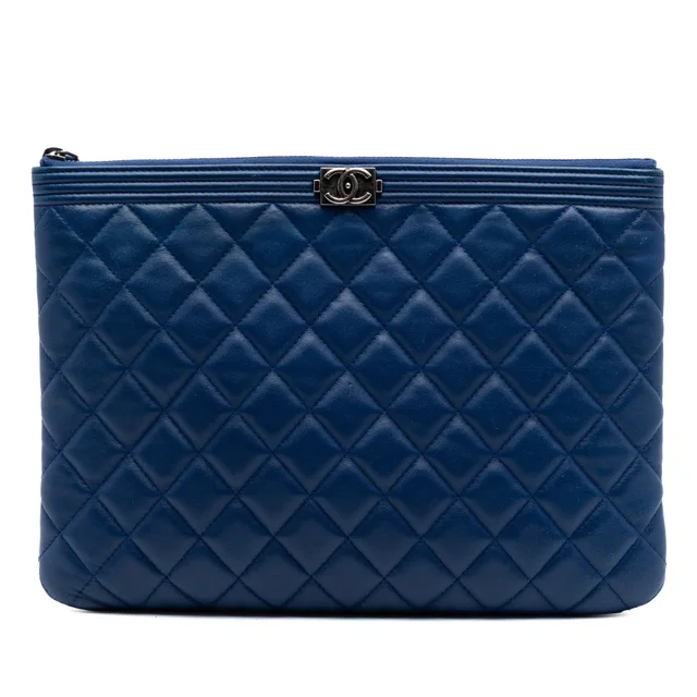 Blue Chanel Medium Quilted Lambskin Boy O Case Clutch in Blue Lambskin from Designer Revival, photo 1 of 1