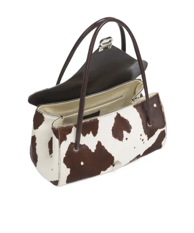 Marni White and brown cow-print ponyhair E/W shoulder bag, photo 4 of 5 from SENSER