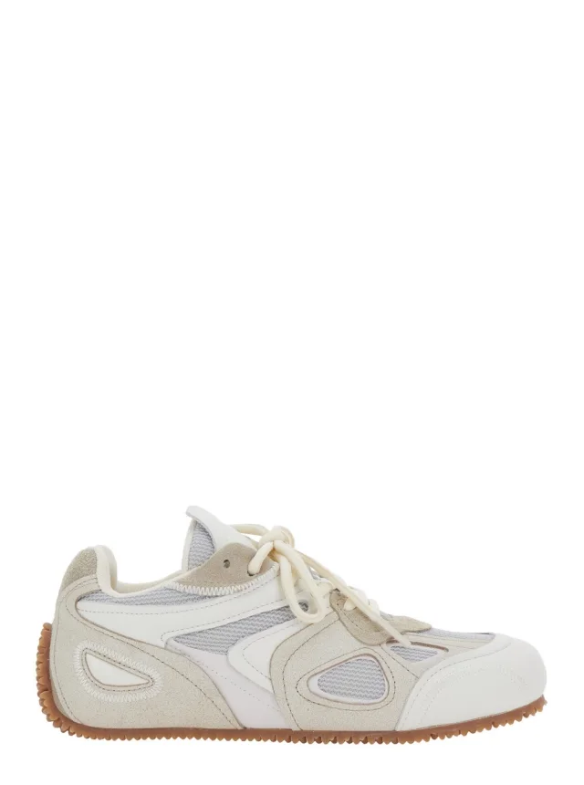 'Slow Runner' White and Beige Sneaker with Mesh Inserts and Grooved Sole in Leather and Fabric Woman in White, image 1 of 1 from Gaudenzi Boutique