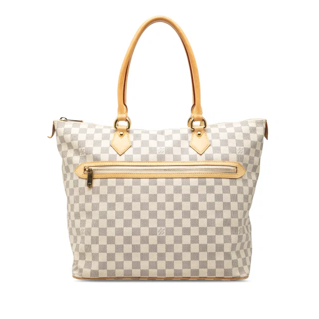 White Louis Vuitton Damier Azur Saleya GM Handbag in White Canvas from Designer Revival
