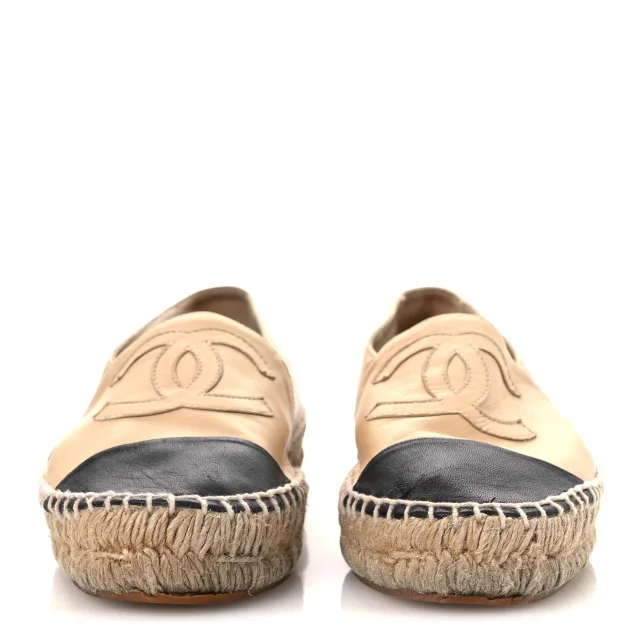 Chanel CC Espadrilles 37 Beige Black in Black Lambskin from FASHIONPHILE, photo 3 of 15