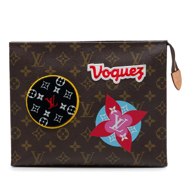 Brown Louis Vuitton Limited Edition Monogram Patches and Travel Stickers Toiletry 26 Pouch… in Brown Coated canvas from Designer Revival, photo 1 of 1