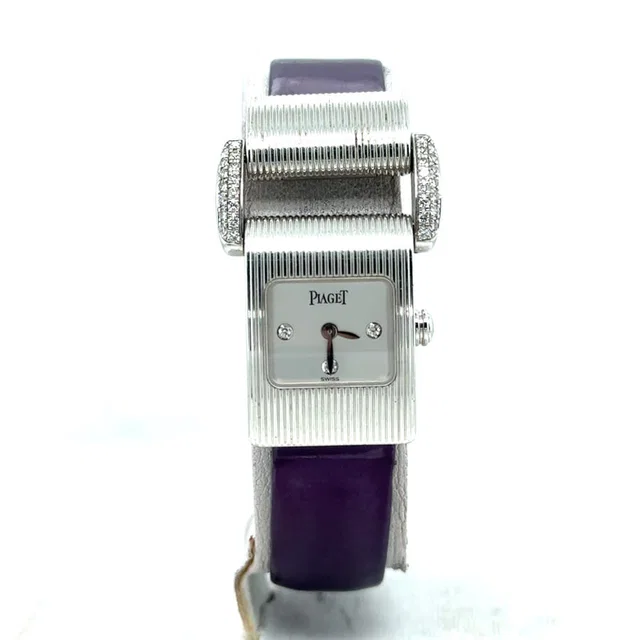 Piaget Miss Protocole Quartz Diamond Silver Dial Ladies Watch 5222 in white|silver|gold|gray|purple Satin from Jomashop.com