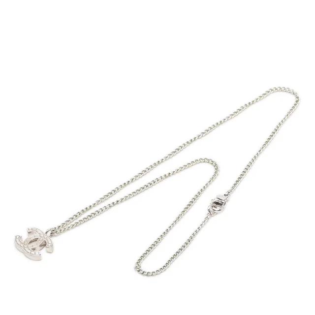Silver Chanel CC Brass Pendant Necklace in Silver from Designer Revival
