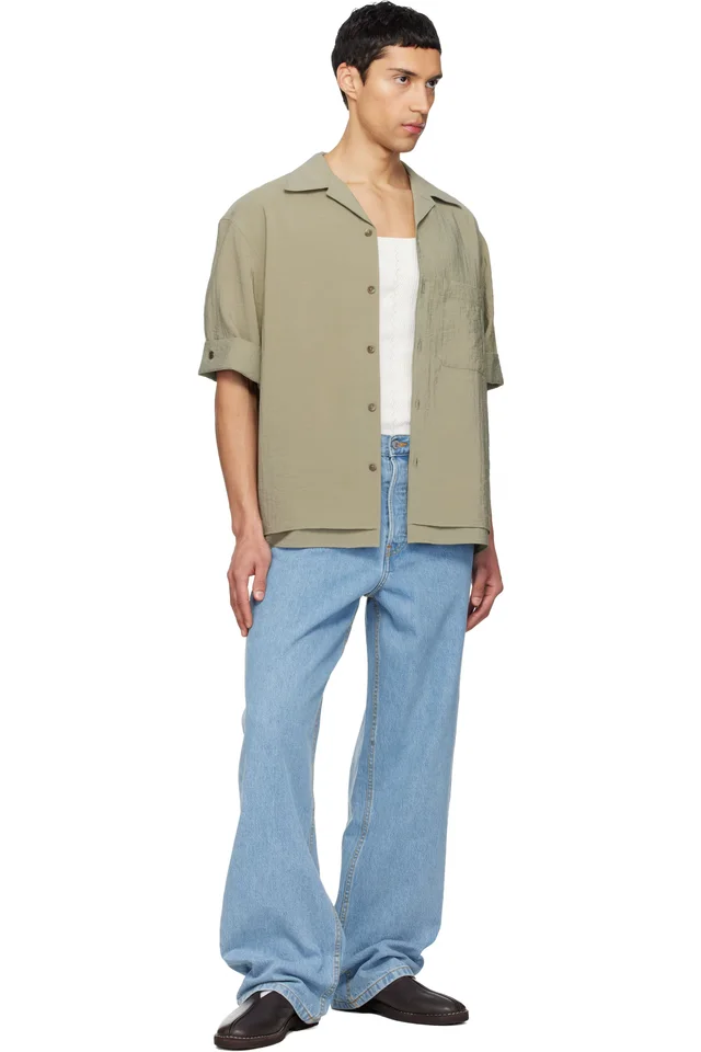 LE17SEPTEMBRE Khaki Double-Layered Open Collar Shirt, photo 4 of 4 from SSENSE
