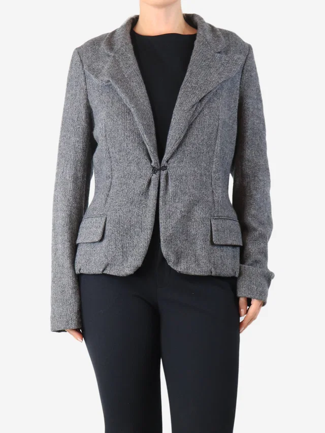 Lanvin Grey Herringbone wool jacket - size UK 12 in Grey Wool from Sign of the Times
