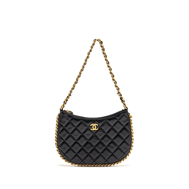 Chanel 23b Round Hobo Shoulder bag Lambskin Black GHW (microchip) in Black Lambskin from EMIER