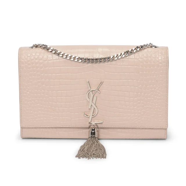 Saint Laurent Croc Embossed Medium Kate Tassel Bag in Light Beige Crocodile from Blue Spinach