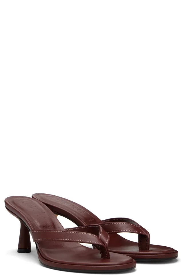 Aeyde Burgundy Daphne Leather Thong Heeled Sandals, photo 4 of 4 from SSENSE
