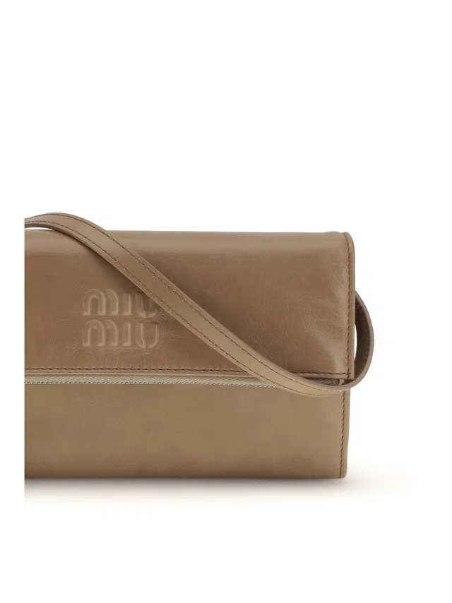 Miu Miu Leather Pouch Wallet — Beige Calf & Purses in Beige Leather from HEWI