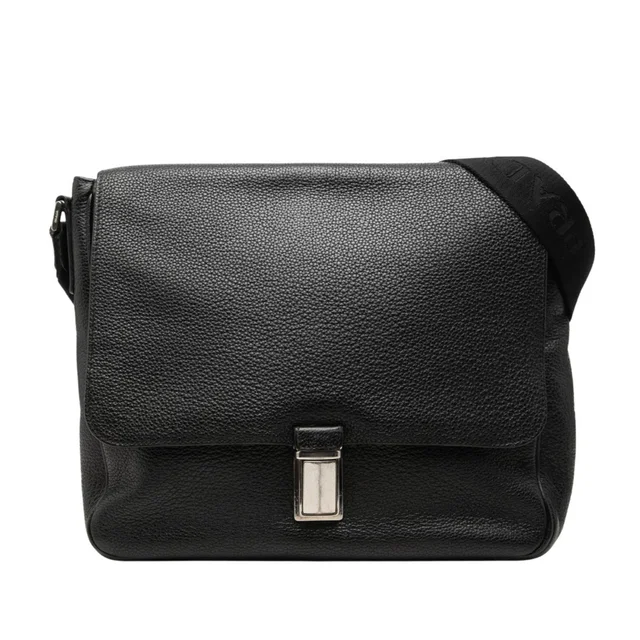 Black Prada Vitello Phenix Flap Crossbody in Black Leather from Designer Revival