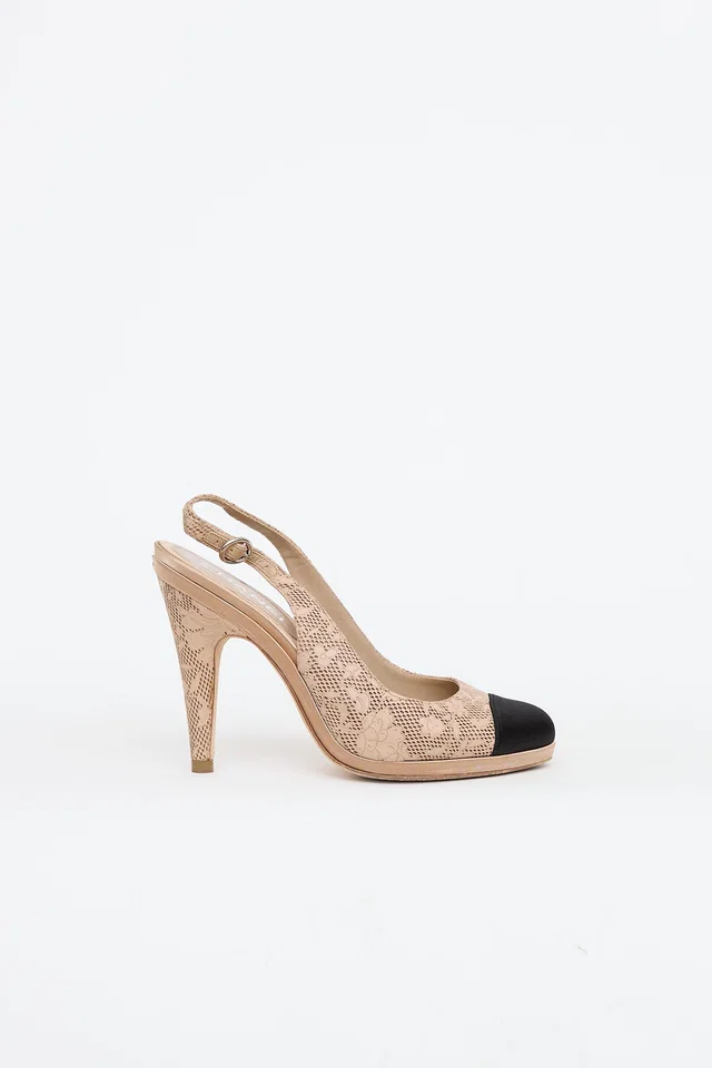 Chanel Laser Cut Leather Lace Slingback Heel in Leather from VSP Consignment