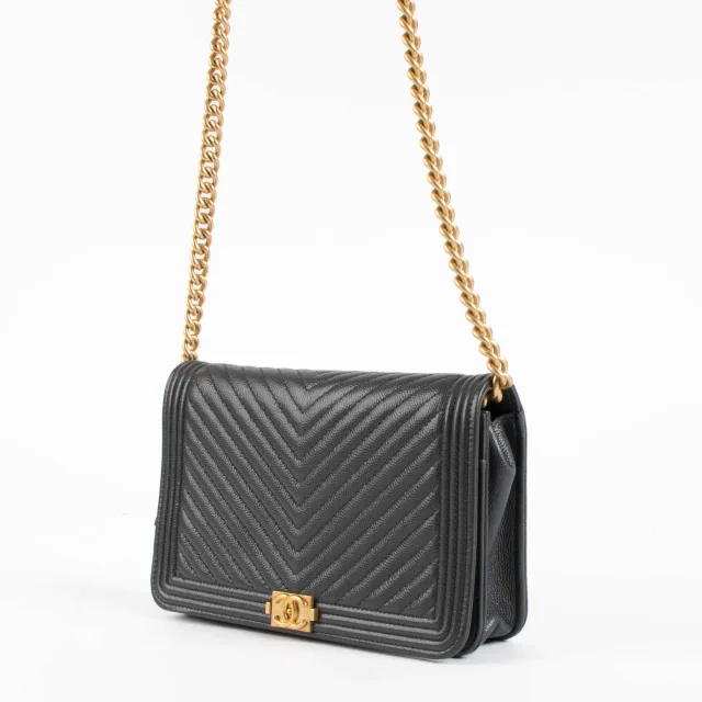 Grey Chevron Caviar Boy Chanel Wallet On Chain in Grey Caviar leather from Labellov, photo 2 of 7