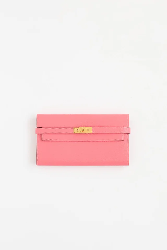Hermès 2018 Rose Lipstick Kelly Chèvre Leather Wallet in Pink Goatskin from VSP Consignment