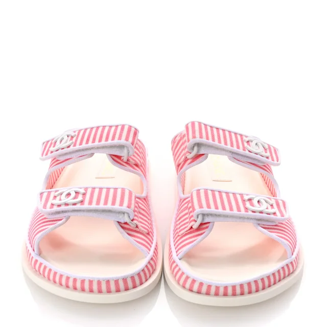 Chanel Printed Cotton Velcro Dad Flat Mules 41 White Pink in White from FASHIONPHILE, photo 3 of 10