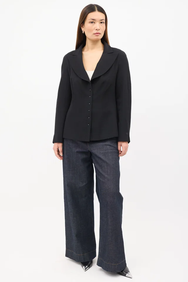 Chanel FW 2002 Press Stud Blazer in Silk from VSP Consignment, photo 2 of 2