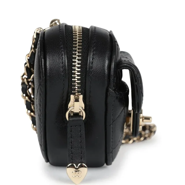 LONDON LOCATED* CHANEL MINI HEART NECKLACE Black Lambskin Leather with Champagne-Toned Metal in Black Lambskin from Luxury Promise, photo 3 of 14