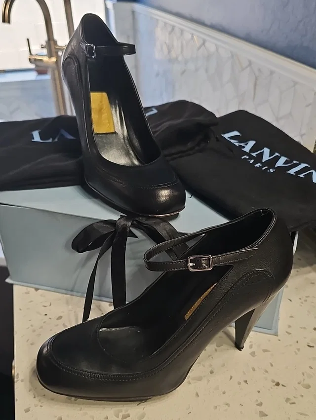 Lanvin Leather Mary Jane Heels With Ankle Strap in black Leather from Poshmark