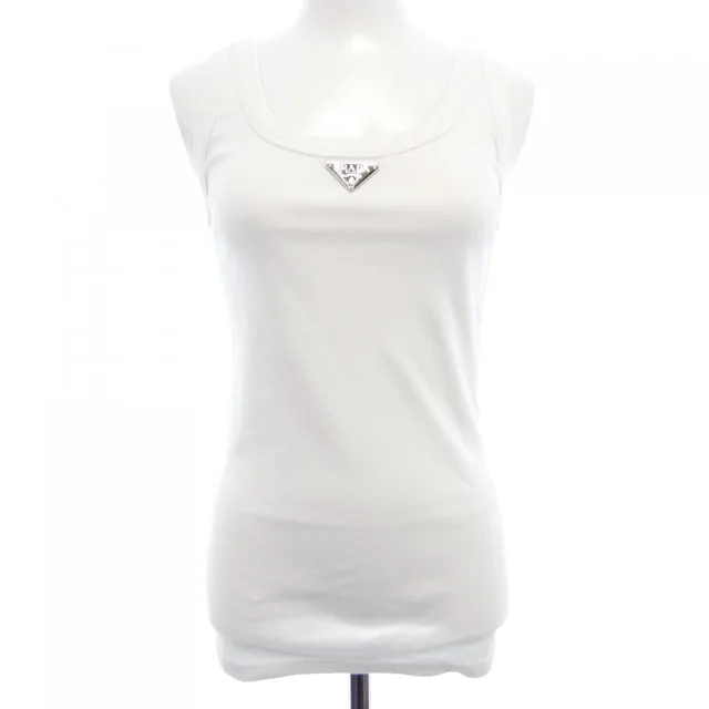 Prada Triangle Logo Rib Knit Jersey Tank Top Sweater from The Reluxe