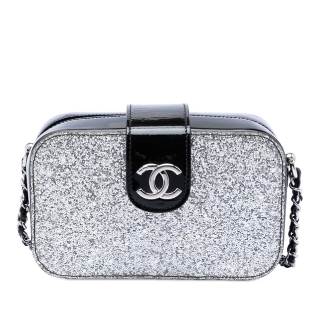 Silver Chanel Glitter Patent Evening On The Moon Camera Case Crossbody Bag in Silver Patent leather from Designer Revival