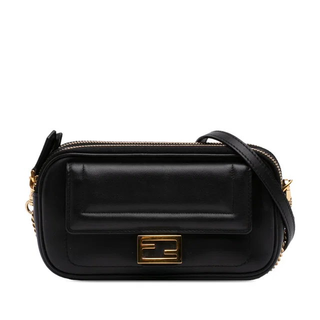 Black Fendi Leather Easy 2 Baguette Crossbody in Black Leather from Designer Revival
