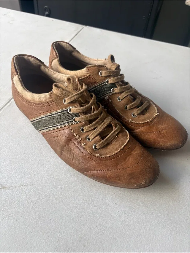 Ferragamo Tan Brown Leather Lace-Up Sneakers in brown|red Leather from Poshmark