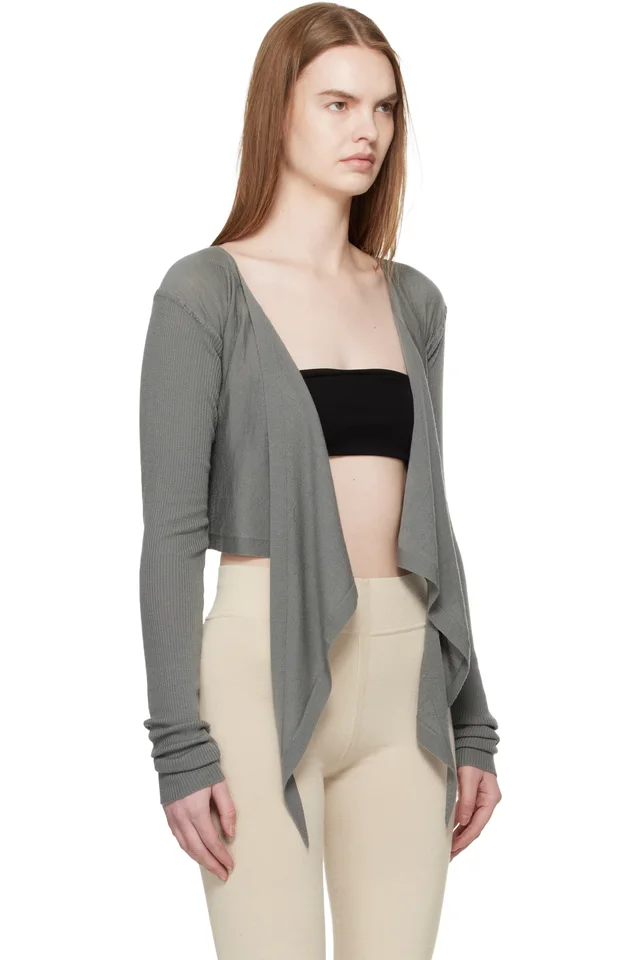 Rick Owens Khaki Temple Crop Wrap Top, photo 2 of 4 from SSENSE