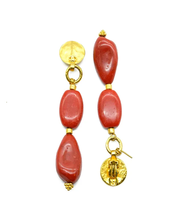 Chanel Shoulder Duster Crimson Lacquer Pebble Clip On Earrings in Resin from Luxury Promise, photo 2 of 3