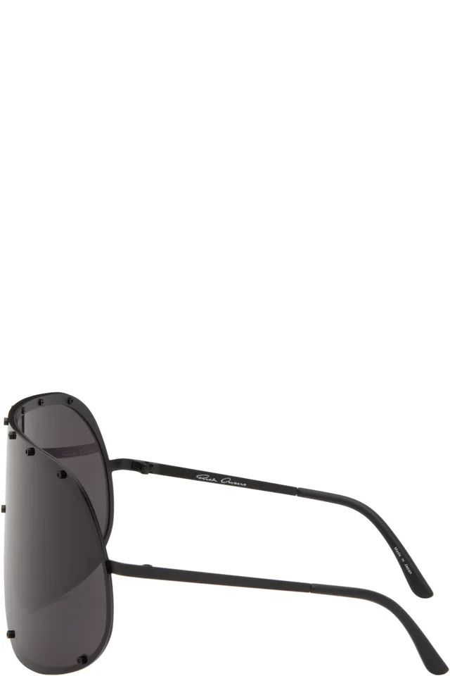 Rick Owens Black Temple Shield Sunglasses, photo 3 of 4 from SSENSE
