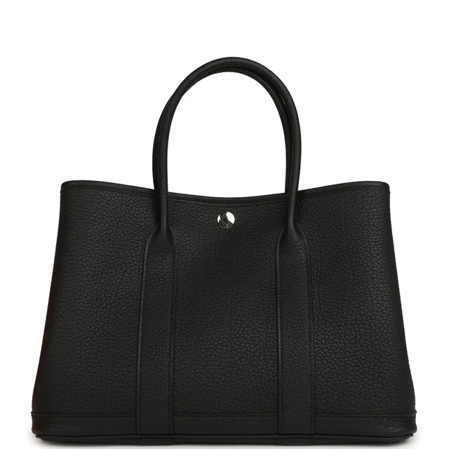 Hermès Garden Party 30 Black Negonda Palladium Hardware in Black Leather from Madison Avenue Couture