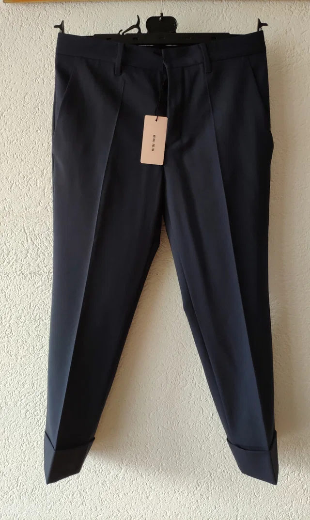 Miu Miu Trousers 40 Blue in Blue Wool from HEWI