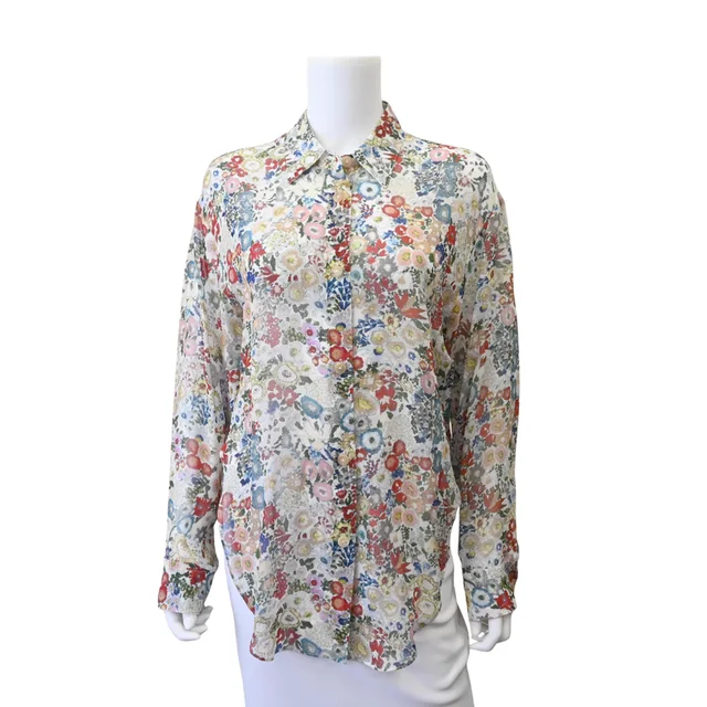 Khaite Goya Floral Sheer Silk Chiffon Blouse in Silk from Clotheshorse Anonymous