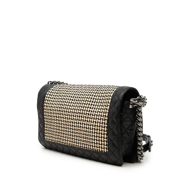 Black Chanel Medium Woven Calfskin Boy Reverso Flap Shoulder Bag in Black Calfskin from Designer Revival, photo 2 of 2