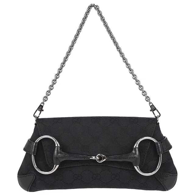 Gucci Black GG Canvas Horsebit Handbag in Black Canvas from AMORE Vintage Tokyo