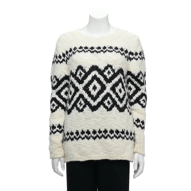 Moncler Boucle Chunky Knit Sweater M in White & Black Wool from Blue Spinach