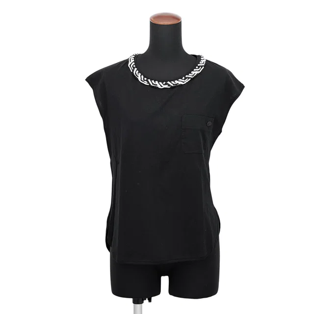 Chanel French Sleeve Tweed Trim T-Shirt Size 38 Black Cotton100% in Black Tweed from GALLERY RARE