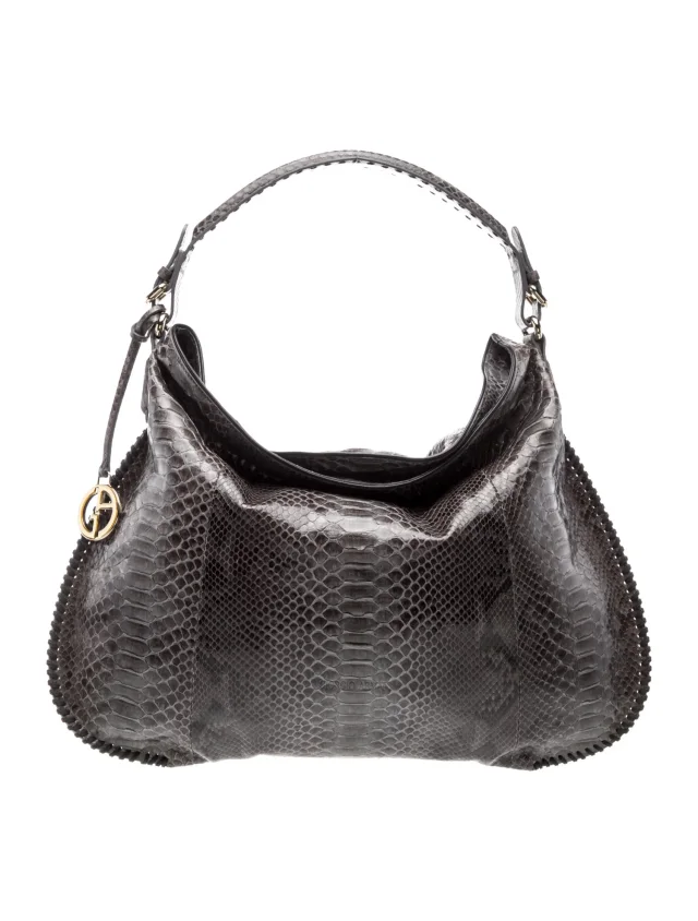 Giorgio Armani Snakeskin Hobo in gray Suede from The RealReal